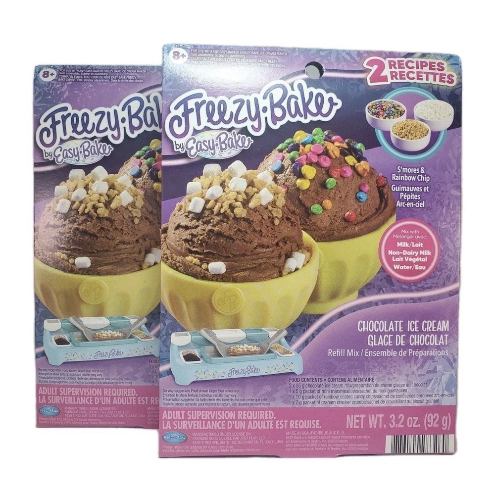 2 Pack Easy Bake Freezy Bake CHOCOLATE Ice Cream Refill Mix